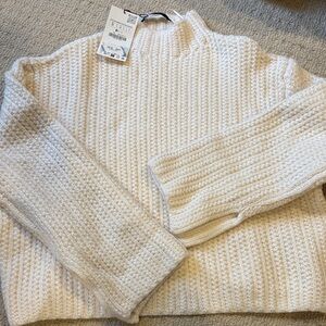 Zara Cream Textured Turtleneck Sweater
